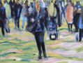 Langer Donnerstag 1, Menschenmassen in der Fußgängerzone, gemalt mit Ölfarben